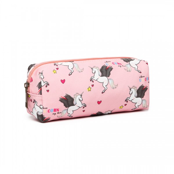 PC-UN - MISS LULU UNICORN CANVAS PENCIL CASE - PINK
